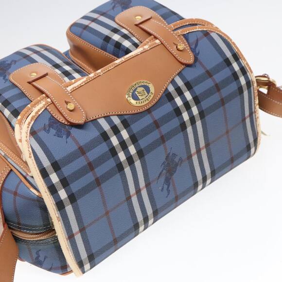 Burberry Nova Check Shoulder Bag Pvc Leather Blue Gold - Picture 6 of 16